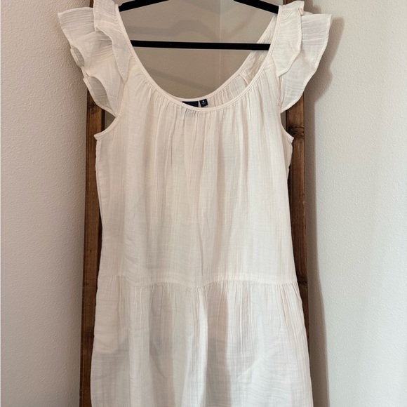 NWT GAP White Gauze Mini Dress Ruffle Sleeve Flutter Sleeve Medium - Picture 3 of 4